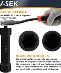 Extended Length 1/2 Inch Drive Impact Socket Set With Extra Deep Sockets Heavy Duty Steel 6-Piece shown with wrench