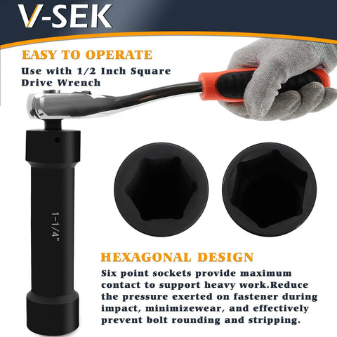 Extended Length 1/2 Inch Drive Impact Socket Set With Extra Deep Sockets Heavy Duty Steel 6-Piece shown with wrench