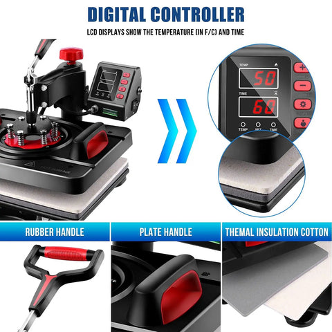 Akeydiy Pro 8 In 1 Heat Press Machine Sublimation System 12 By 15 Inch display with digital controller and rubber handles