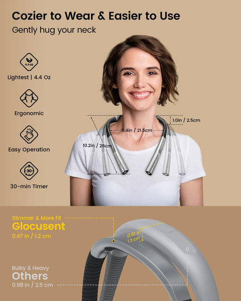 Woman wearing Upgraded LED Neck Reading Light With Thirty Minute Timer Three Color Temperatures And Three Brightness Levels