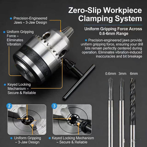 Mini Drill Chuck 0.6 To 6 Mm With M12 Thread, Carbon Steel Collet Chuck for Tiny Lathe, Milling and Drilling Machines