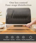 Savage Clean 42L Portable Desktop Tableware Sanitizer Cabinet With Four Speed UV Drying And Hot Air Cycle For Kitchen Countertop shows control panel.