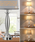 Touch Bedside Lamps Two Pack With USB C and USB A Ports, 3 Way Dimmable Nightstand Lamps in Brushed Nickel for Bedroom and Living Room.