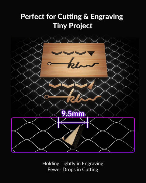 Front view of honeycomb laser bed panel for WeCreat Vision Pro laser engraver; aluminum panel, 21.34 x 14.72 x 0.67 in