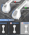 12 Inch Gray Suction Grab Bar With Indicators 2 Pack No Drill Shower Handrail For Bath Tub showing installation on tile wall