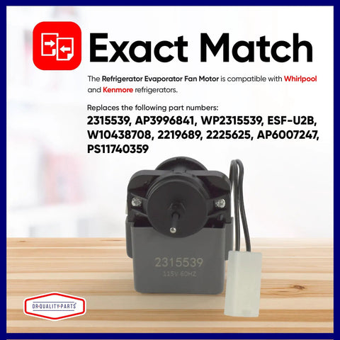 Refrigerator Evaporator Fan Motor Replacement Part 2315539 For Whirlpool And Kenmore Models Direct Fit AP3996841 WP2315539