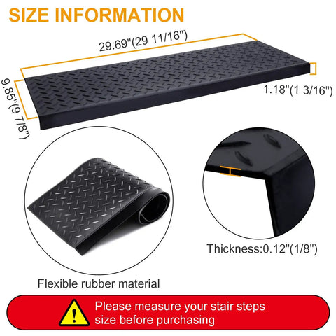 Non Slip Rubber Stair Treads 29.69 By 9.85 Inches Six Pack Durable Outdoor Step Mats with nosing and diamond pattern detail
