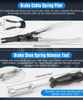 Pro Grade 15 Piece Drum And Disc Brake Tool Kit For Cars And Light Trucks With Spring Pliers Remover Compressor And Caliper Cleaning Tools Ideal For Easy Drum And Disc Brake Service, featuring spring pliers and brake shoe spring release tool.