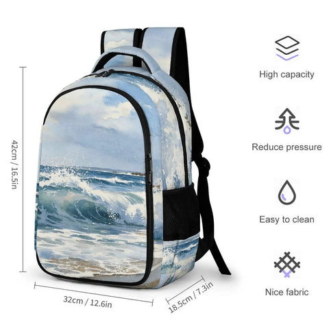 Coastal Beach Seascape Printed Unisex Backpack With Large Capacity For Travel School Or Day Trips Durable Polyester Material