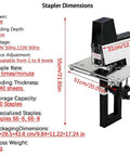 Dimensions of Electric Rapid Stapler For Book Binding With Foot Pedal Switch, showing measurements and key specifications.