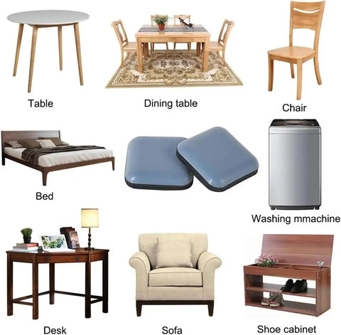 Self Adhesive Furniture Sliders For Carpet Hardwood And Tile Floors With 30Mm Chair Leg Glides under various furniture like chair and table.