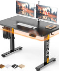 47.2 Inch Standing Desk with Adjustable Height and Wood Top for home office and gaming, black tabletop with dual monitors