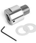 Hella Sturdy Wood Turning Lathe Adapter Converts 1 1/4 Inch Female To 1 Inch Male Thread with smooth steel design and nylon washers.