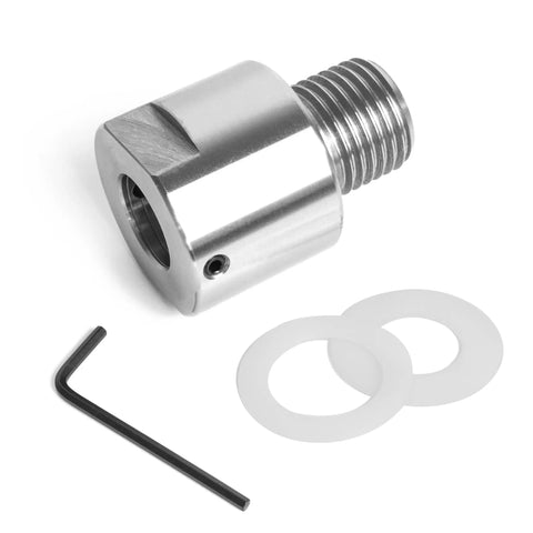 Hella Sturdy Wood Turning Lathe Adapter Converts 1 1/4 Inch Female To 1 Inch Male Thread with smooth steel design and nylon washers.