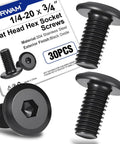 30 Pcs 1/4-20 X 3/4 Flat Head Socket Cap Screws Bolts In 304 Stainless Steel With Black Zinc Plated Finish, Fully Threaded, Includes Hex Key