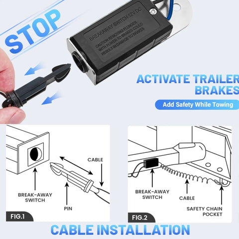 Diagram showing Trailer Breakaway Switch With 5 Ft Coiled Cable And Heavy Duty Carabiner RV Camper Emergency Electric Brake Activation