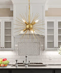 Gold Sputnik Chandelier With Six Lights, Vintage Geometric Pendant Fixture in kitchen, 18 Inch Starburst Firework Design