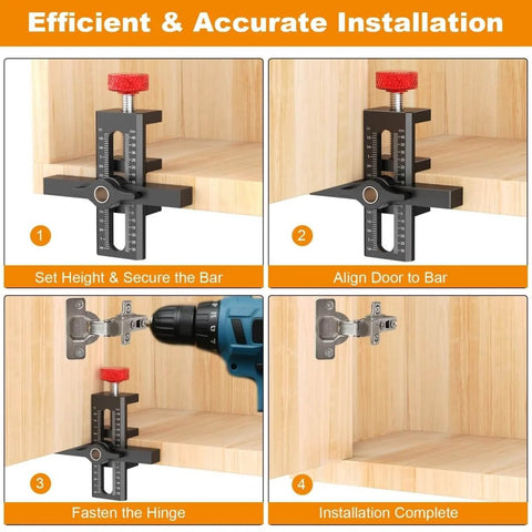 Cabinet Door Mounting Jig With Quick Edge Positioner For Frameless And Face Frame Cabinets Pro Grade Aluminum Hardware Tool For Precise Alignment And 90 Degree Accuracy Slick Setup And Easy Use in use for door installation.