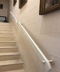 No Fuss Anti Slip Solid Wood Stair Handrail Quick Wall Mount Armrest For Family Safety 16 Ft Long on staircase with white finish.