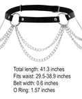 Badass Black Pu Leather Waist Chain Belt Featuring Heavy Duty Hardware And Distressed Details For Emo Punk Goth Grunge Fashion with silver chains.
