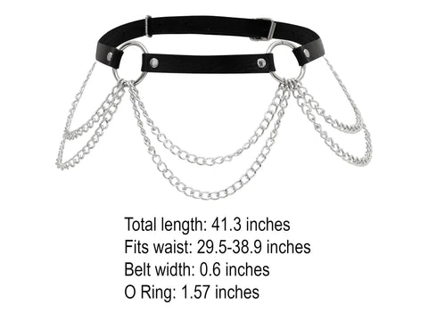 Badass Black Pu Leather Waist Chain Belt Featuring Heavy Duty Hardware And Distressed Details For Emo Punk Goth Grunge Fashion with silver chains.