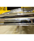 Chrome Steering Stabilizer For Straight Axle Hot Rods Fits Hairpin And Four Bar Front Suspensions Reduces Vibration And Steering Wobble Includes Seven Eighths Inch Clamp Kit For Quick Install And Smoother Handling chrome stabilizer installed on hot rod
