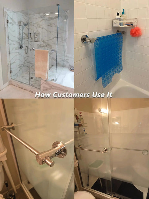 24 Inch Suction Cup Towel Bar No Drill Install For Smooth Surfaces Only Brushed Nickel Finish in customer bathrooms