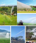 Heavy Duty Farm Irrigation Sprinkler With 360 Degree Spray for wide coverage, various angles in use across farms and fields