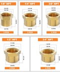 Brass NPT Pipe Cap Set One Eighth Through Three Quarters Inch Female Thread Socket End Caps Plugs Fittings Ten Pieces DIY Friendly
