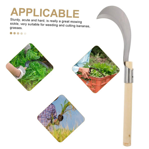 Long Handle Manganese Steel Grass Sickle For Weeding And Harvesting Garden Care With Non Slip Wooden Handle Comfortable Grip