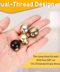 Hand holding Two Pack Bronze Ball Lamp Finials 0.8 Inch Tall Brass Lamp Cap Knobs With Cleaning Cloth For Table And Floor Lighting Fixtures Shade Holder Retro Decor Dope Vibe Harp Threads M10 And 1 4 27