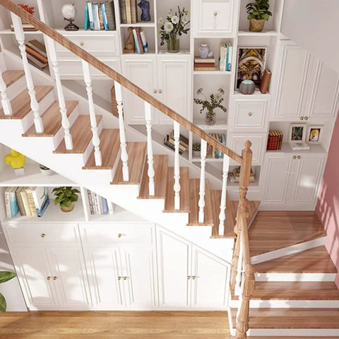Rock Solid White Wooden Baluster Posts For Staircase Deck And Porch, No Sweat Poplar Wood Spindle Assembly, 33 Inch Tall staircase with baluster posts.