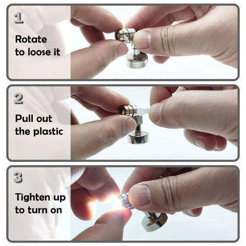 Battery Powered Tiny LED Spotlights 4 Pack With Magnetic Base For Artwork Displays Jewelry Showcases No Wires installation steps