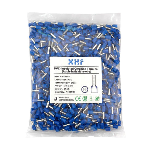 Bag of 1000 Pieces Copper Wire Ferrules Crimp Connectors 14 AWG 2.5mm2 Insulated Terminal Pins Blue Pro Grade