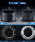 Product size details for 4 Inch Magnetic Dust Collection Fittings for Woodworking Tools including dimensions.