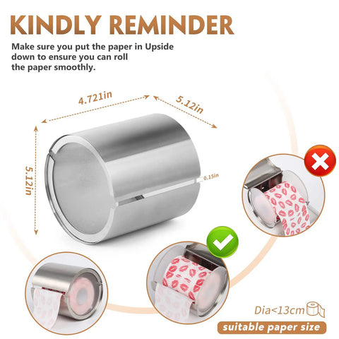 Dimensions and installation guide for Cat Proof And Dog Proof Toilet Paper Holder Round Enclosed Wall Mounted Stainless Steel Brushed Nickel TP Roll Holder, Anti Cat Pet Proof Roll Keeper For Pets, Easy Mount Bathroom Accessory.