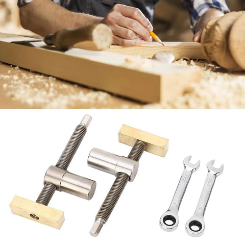 2 Pack Bench Dog Clamps For 20mm Or 7.9 Inch Holes, Stainless Steel Body With Brass Block Construction on woodworking table