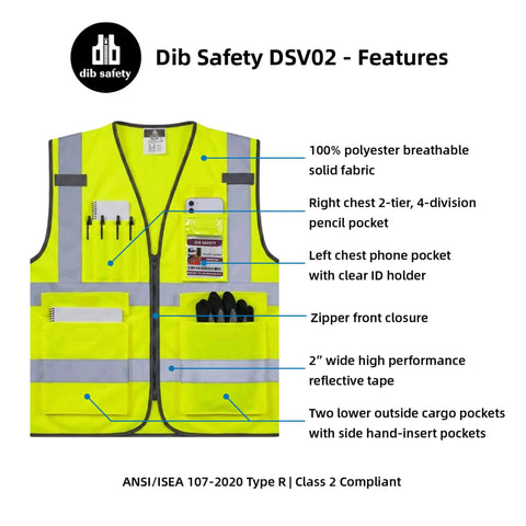 High Visibility Reflective Safety Vest For Men And Women, ANSI Class 2, Yellow With Durable Zipper, Multiple Pockets