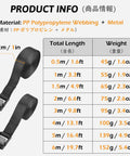 Beefy Heavy Duty Cinch Tie Down Straps With Cam Buckles, PP webbing details and dimensions chart