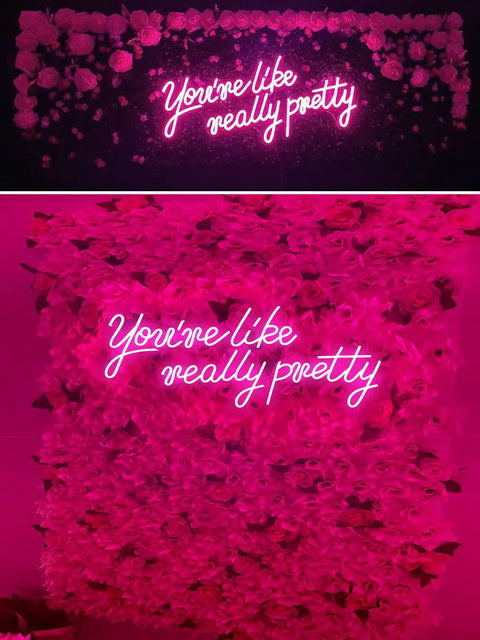 Massive 28 Inch Pink Neon Sign You're Like Really Pretty LED Light for bedroom decor with floral background glow