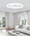 Straight Up Silent 24 Inch Low Profile Fandelier With App And Wireless Remote Dual Lighting Modes in modern living room.