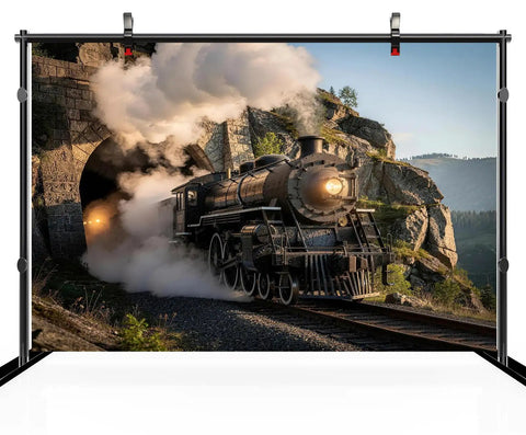 Epic Steam Locomotive Train Tapestry Wall Hanging 118x78 Inches Vintage Engine Emerging From Tunnel Ultra Thick Microfiber