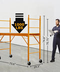 Heavy Duty Baker Style Rolling Steel Scaffold Built Like A Tank For 1000 Lb Loads with 5 inch wheels and height measurements