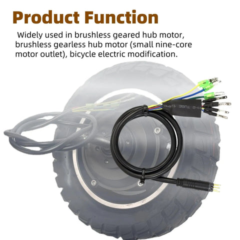 9 Pin Ebike Cable Connector With Hall Sensor 60cm Waterproof Hub Motor Extension Cable coiled on motorcycle tire