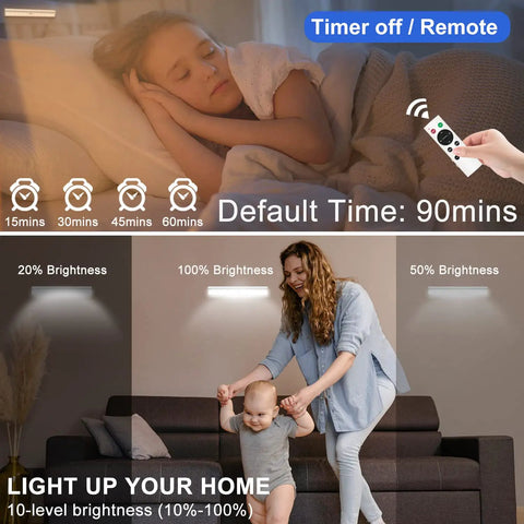 Stick On Wireless Under Cabinet Lights Anywhere With Remote Control Dimmable 20 LED Rechargeable Night Light in living room.