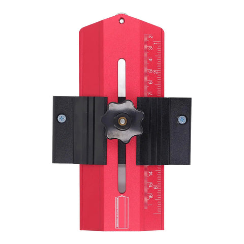 Heavy Duty Aluminum Table Saw Jig For Precision Woodworking Fence Fixture Featuring Clear Measurement Scales And Slick Turn Knobs, top view.
