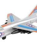 Runway24 A7 Corsair Die Cast Aircraft Toy with silver finish and military decals, angled view showing top and side details