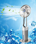 Monster 20 Inch Misting Fan With Massive Tank, 3 Speed Standing Floor Fan Rolling On Wheels, cooling airflow with ice cubes.