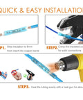 Step-by-step guide for using 110 Piece Heat Shrink Butt Connectors Kit For 26 To 10 Gauge Wire with crimping and heating tools.