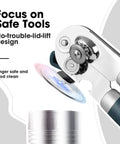 Heavy Duty Manual Can Opener With Magnetic Lid Opener And Carbon Steel Blade For Smooth Cutting in use with safe lid lift design